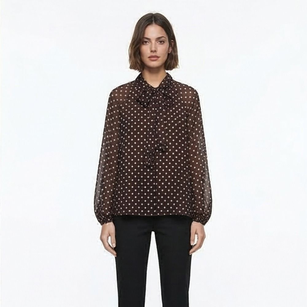 Long Sleeve Dots Printed Blous - огляд і ціна Street Fashion Necklace