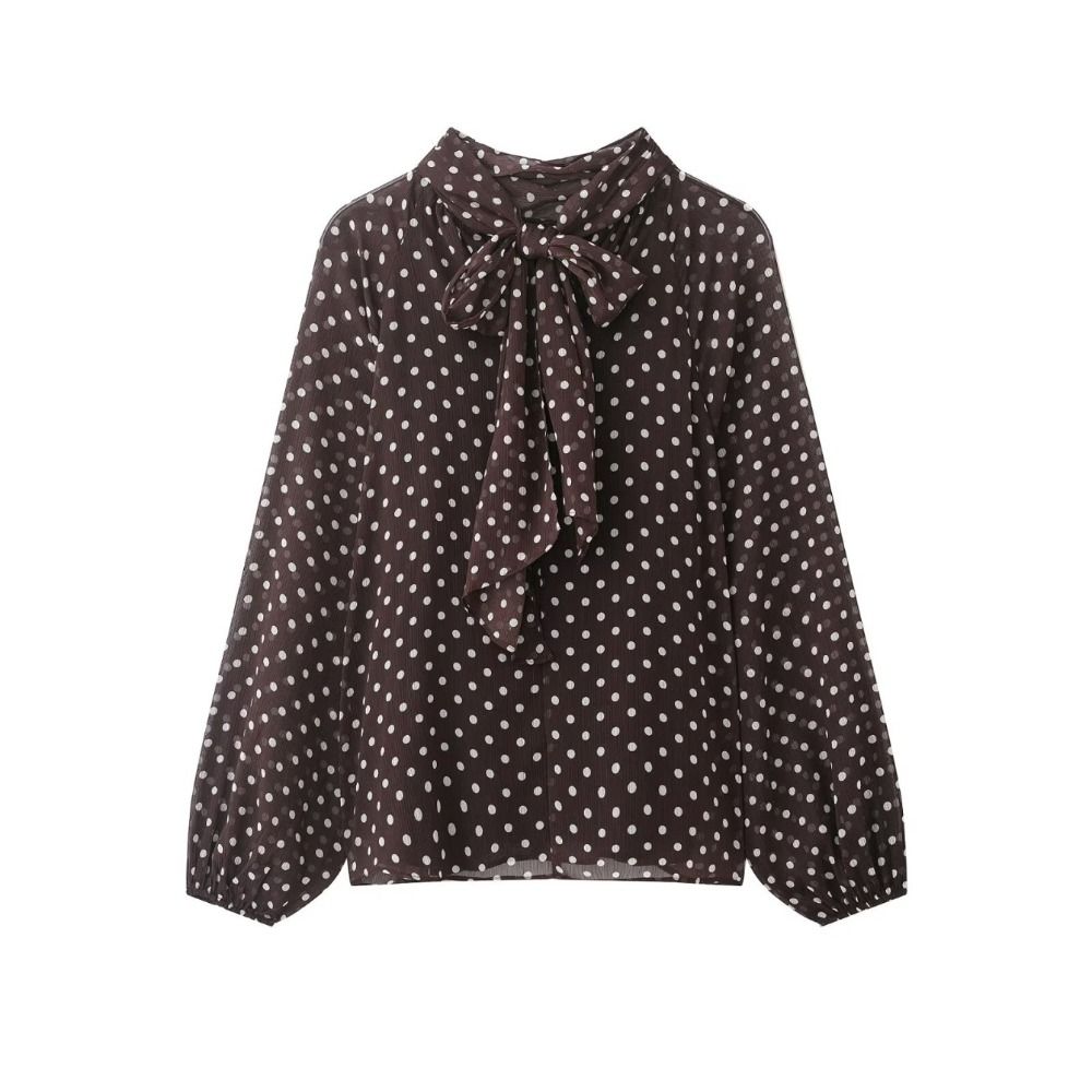 Long Sleeve Dots Printed Blous - огляд і ціна Street Fashion Necklace