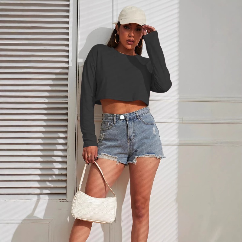 Women Crop Top T-Shirts Solid  - огляд і ціна Fashion Street Yoga