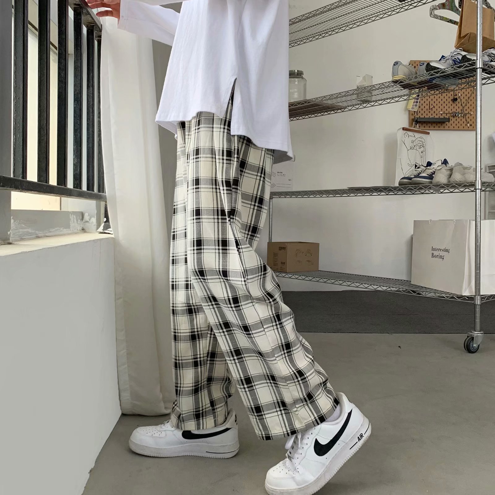 Men Plaid Pants Korean Style L - огляд і ціна Cargo Pant Wide